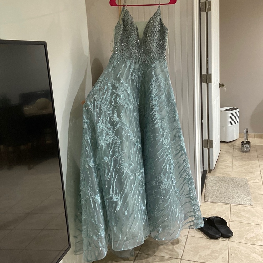 long teal sparkly dress